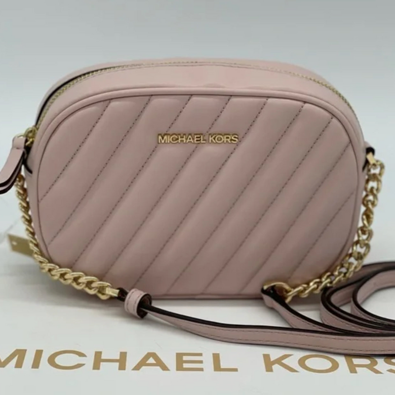 Michael Kors ROSE - Vegan Faux Leather Oval - Camera Crossbody Bag Purse Black Blush -