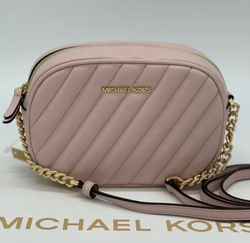 Michael Kors ROSE - Vegan Faux Leather Oval - Camera Crossbody Bag Purse Black Blush -