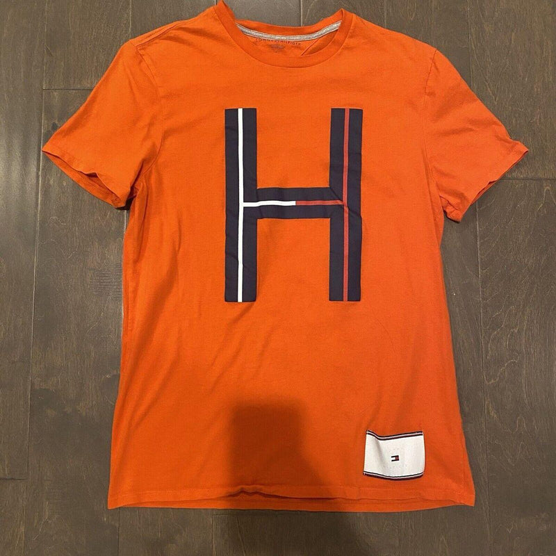 Camisa masculina Tommy Hilfiger média M laranja grande logotipo H