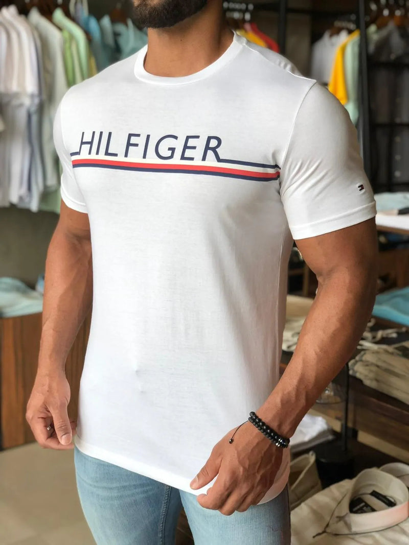 Camiseta Masculina TOMMY Hilfiger Branca Logo Central